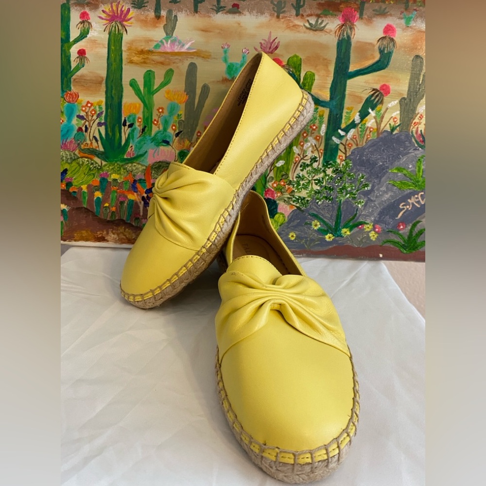 Talbots Izzy Cinched Nappa Yellow Leather Espadrille Slip-On, Loafers, 7 1/2